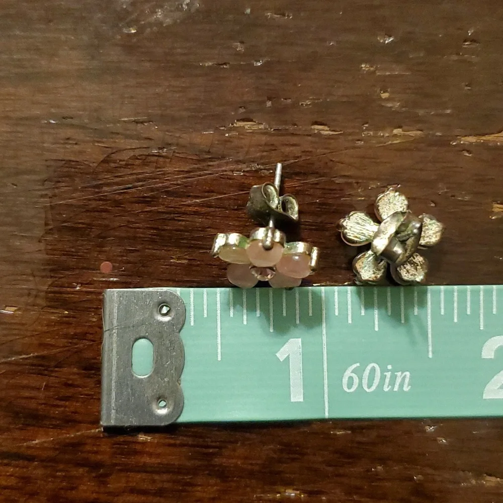 Two-tone pink flower gemstone butterfly back stud earrings